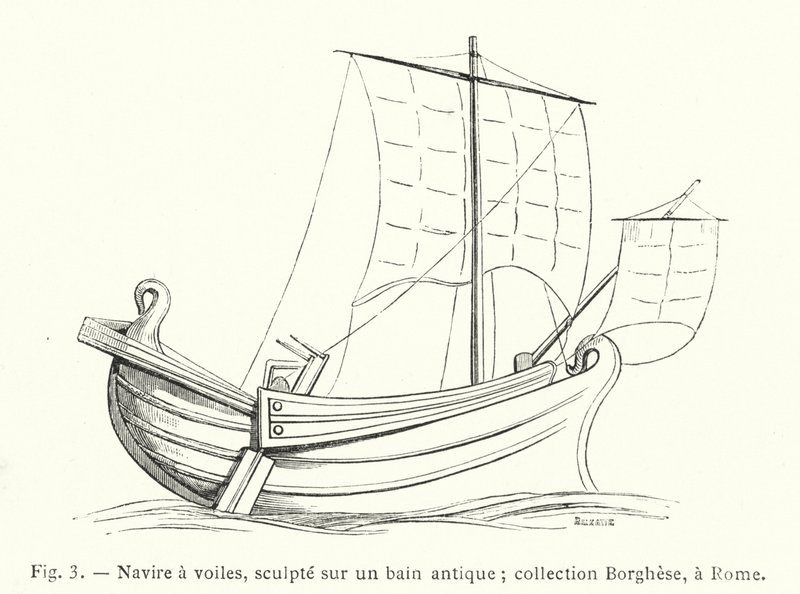 Navire à voiles, sculpté sur un bain antique; collection Borghèse, à Rome - French School