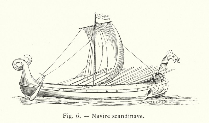 Navire scandinave (gravure) - French School