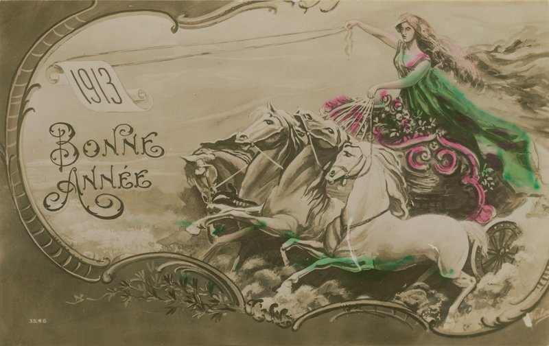 Carte de vœux du Nouvel An, 1913. Carte postale envoyée en 1913. - French School