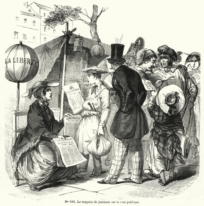 Kiosque à journaux sur une voie publique - French School