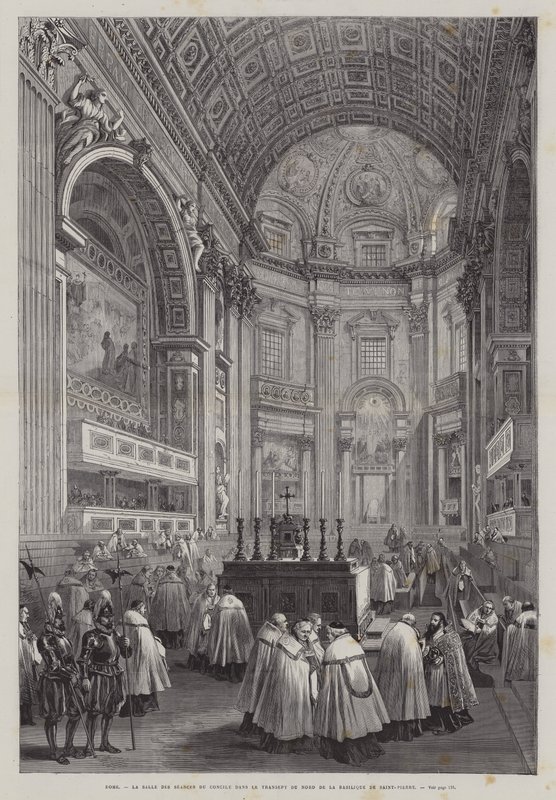 Transept nord de la basilique Saint-Pierre, Cité du Vatican, Rome, Italie (gravure) - French School