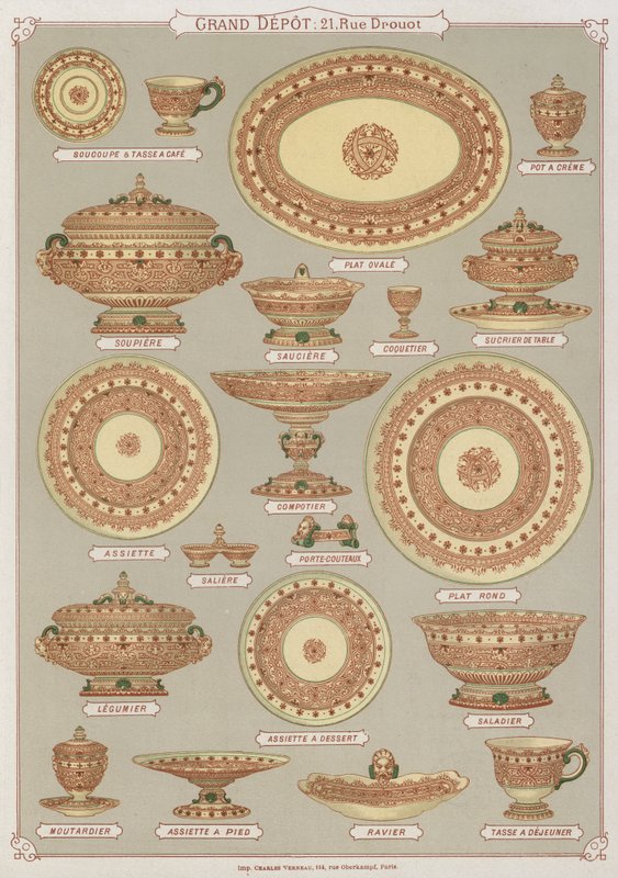 Page du catalogue du Grand Dépôt de Porcelaines, Faïences et Verreries - French School