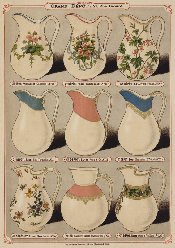 Page du catalogue du Grand Dépôt de Porcelaines, Faïences et Verreries - French School