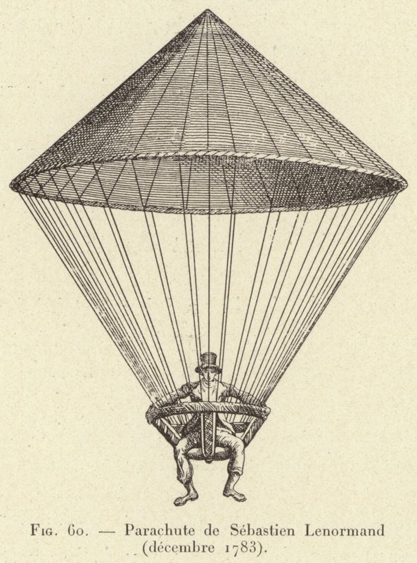 Parachute de Sébastien Lenormand (décembre 1783) (gravure) - French School