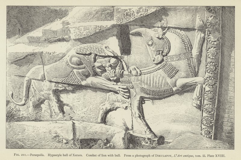 Persépolis, salle hypostyle de Xerxès, combat de lion avec taureau - French School