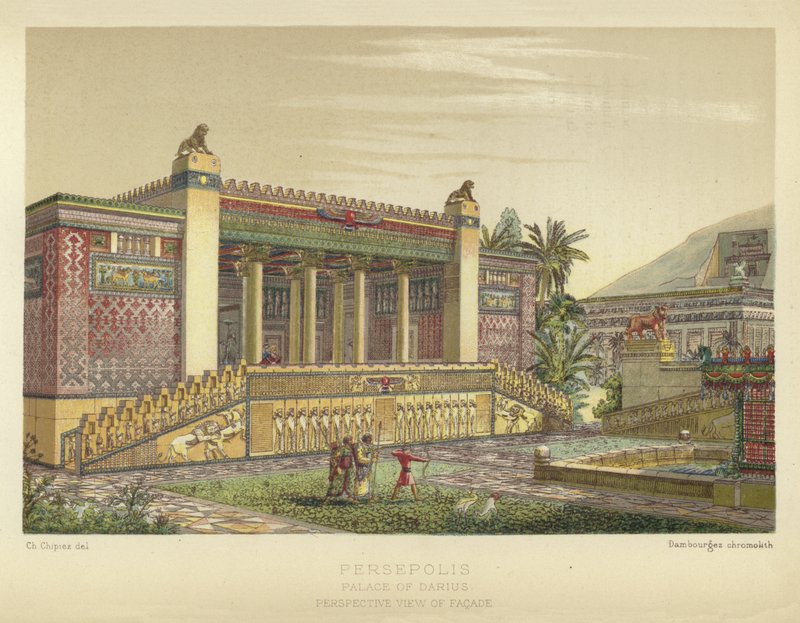 Persépolis, Palais de Darius, Vue en perspective de la façade - French School