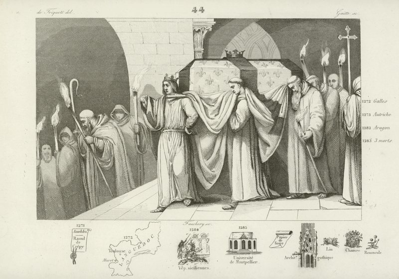 Philippe III de France aidant à porter le cercueil de son père, Louis IX - French School