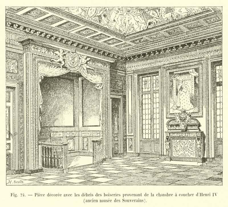 Pièce décorée avec les débris des boiseries provenant de la chambre à coucher d