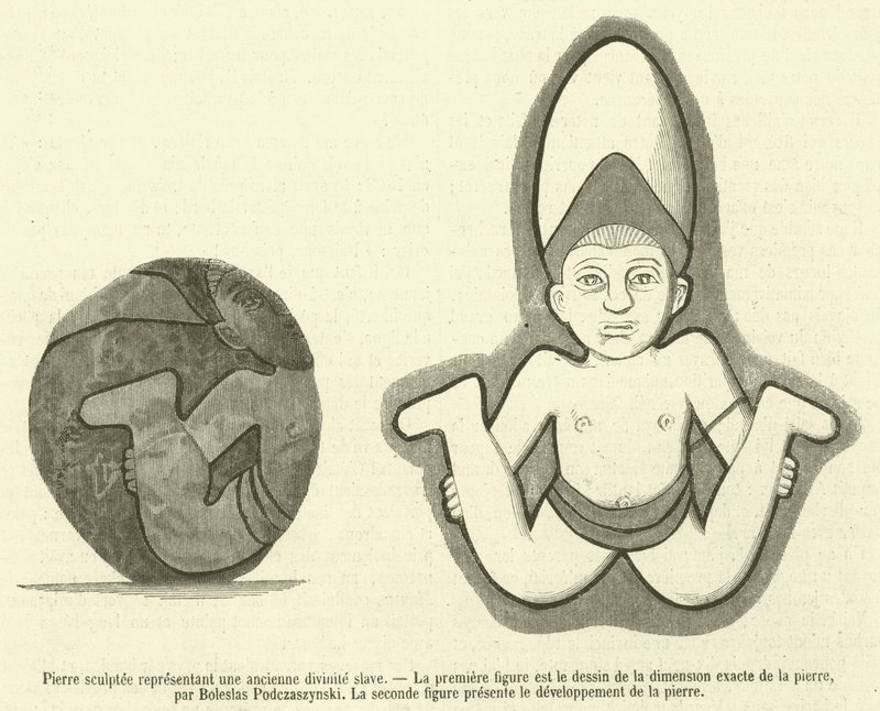 Pierre sculptée représentant une ancienne divinité slave - French School
