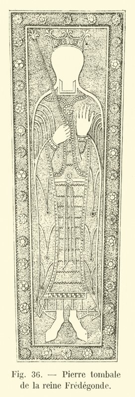 Pierre tombale de la reine Frédégonde - French School