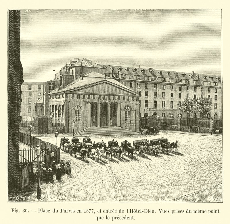 Place du Parvis en 1877, et entrée de l