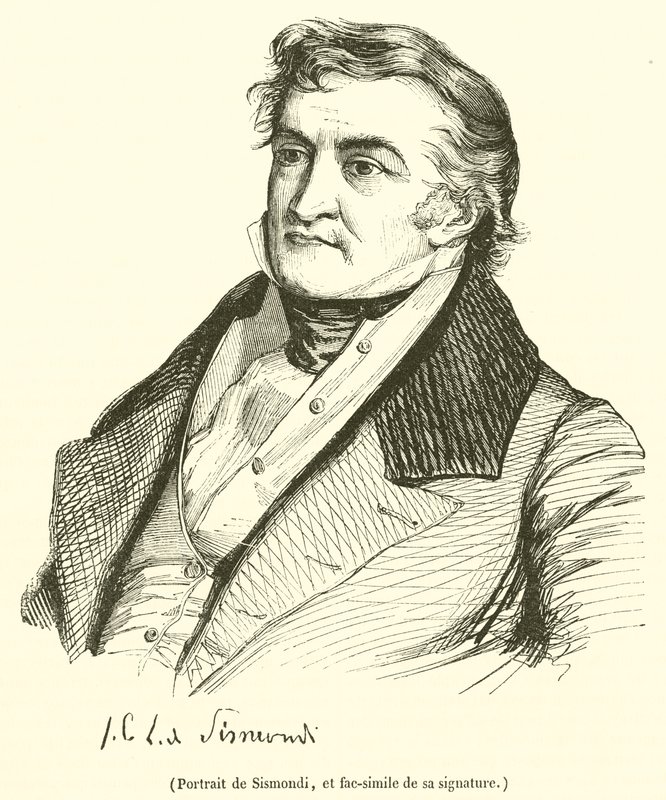 Portrait de Sismondi, et fac-similé de sa signature - French School