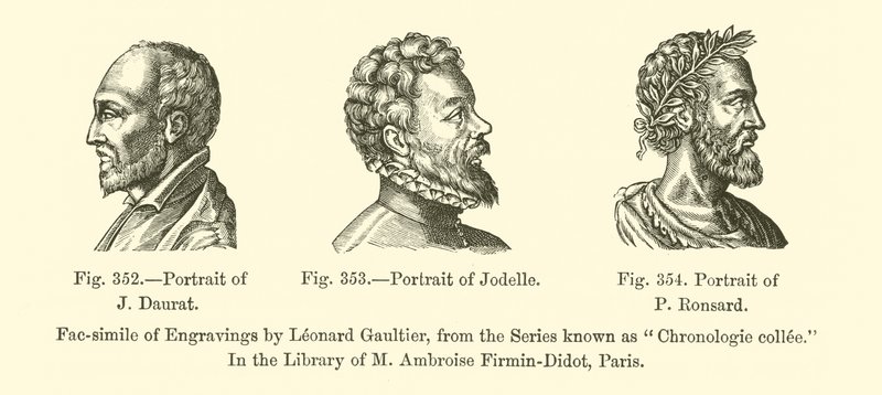 Portrait de J. Daurat, Portrait de Jodelle, Portrait de P. Ronsard (gravure) - French School