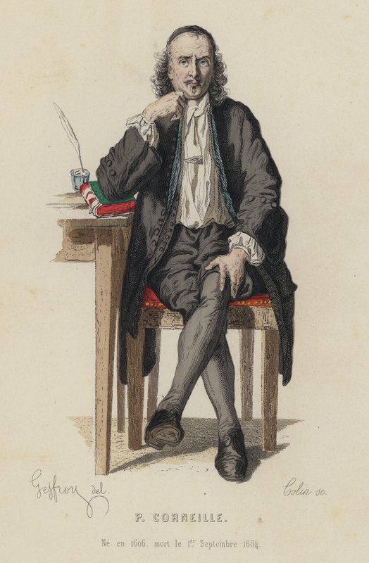 Portrait de Pierre Corneille, dramaturge français (gravure en couleur) - French School