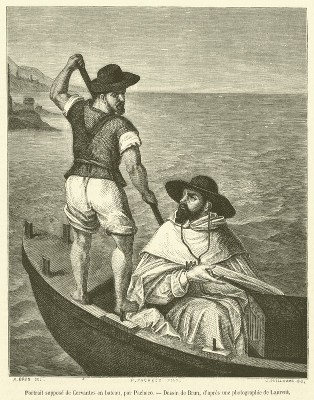 Portrait supposé de Cervantes en bateau - French School
