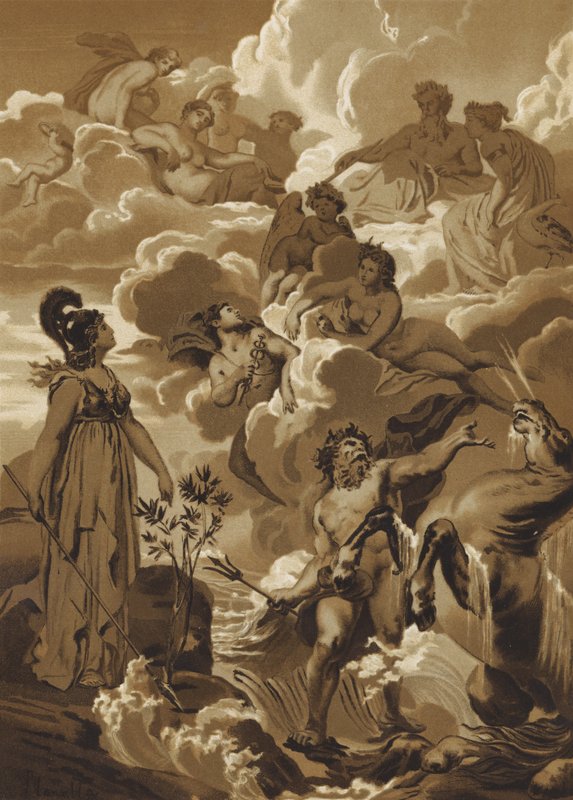 Poséidon et Athéna disputant le droit de nommer Athènes - French School