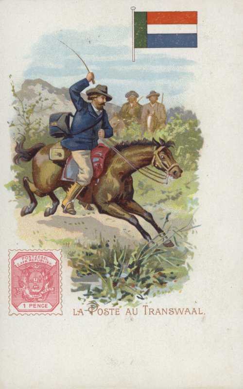 Carte postale représentant un facteur à cheval dans le Transvaal - French School