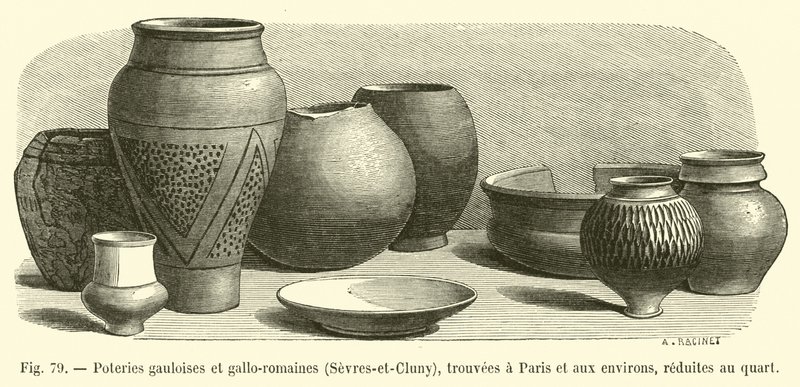 Poteries gauloises et gallo-romaines, Sèvres-et-Cluny, trouvées à Paris et aux environs, réduites au quart - French School