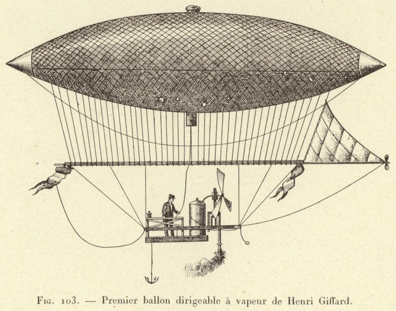 Premier ballon dirigeable à vapeur de Henri Giffard - French School