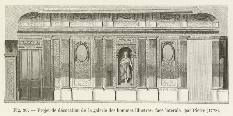 Projet de décoration de la galerie des hommes illustres; face latérale, par Pietre, 1778 - French School