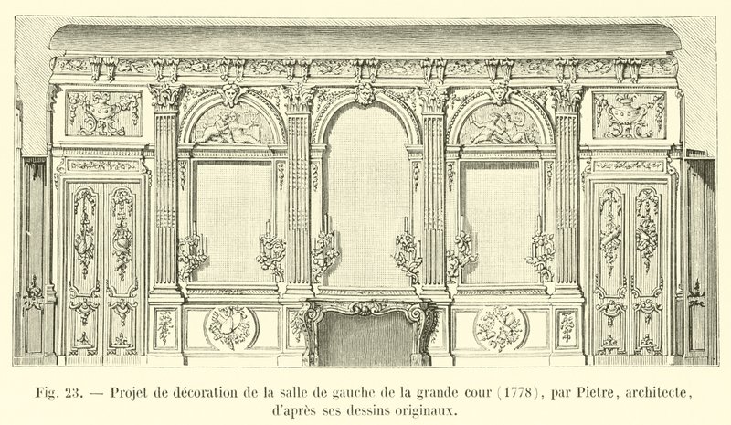 Projet de décoration de la salle de gauche de la grande cour, 1778, par Pietre, architecte, d