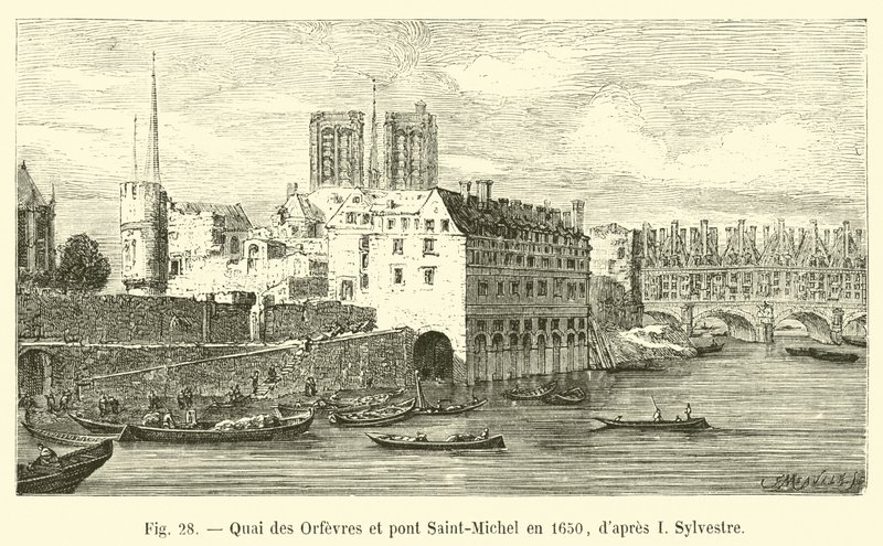 Quai des Orfèvres et pont Saint-Michel en 1650, d