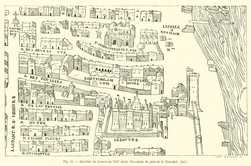 Quartier du Louvre au XVIe siècle, Fac-similé du plan de O Truschet, 1552 - French School