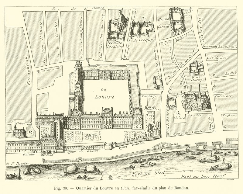 Quartier du Louvre en 1714, fac-similé du plan de Boudan - French School