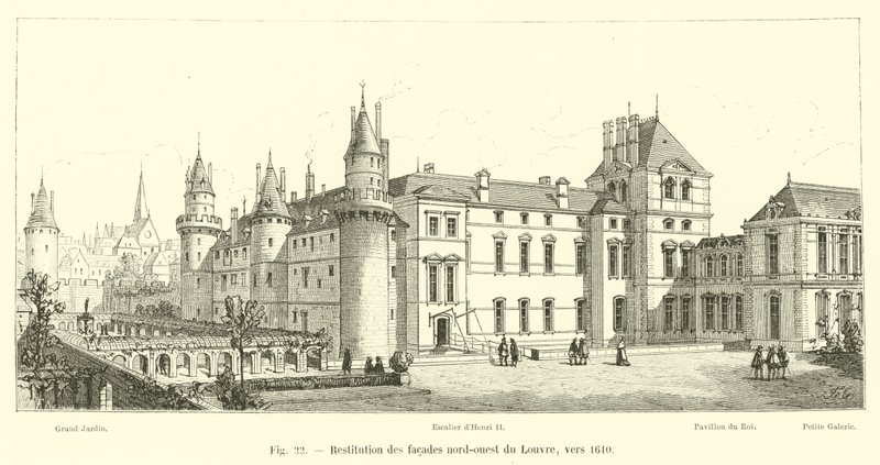 Restitution des façades nord-ouest du Louvre, vers 1610 - French School