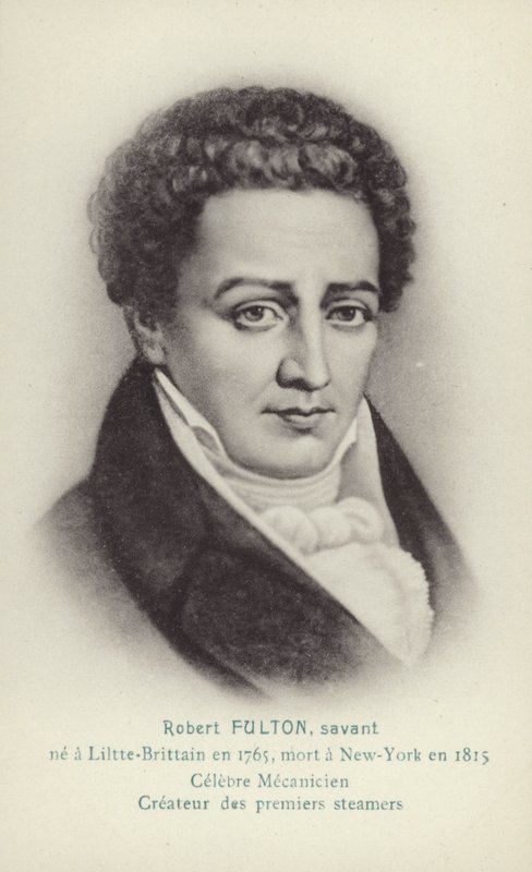 Robert Fulton (1765-1815), ingénieur, inventeur et pionnier américain du bateau à vapeur (lithographie) - French School