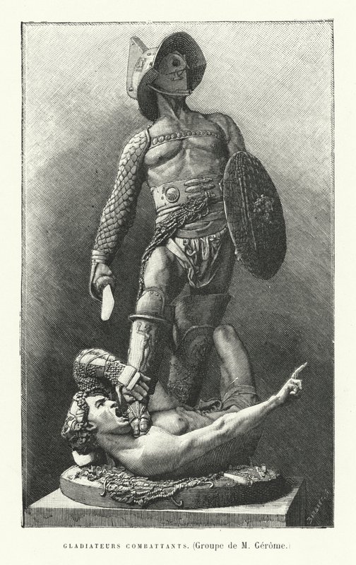 Gladiateurs romains combattant (gravure) - French School