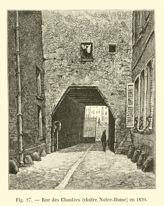Rue des Chantres, cloître Notre-Dame, en 1820 - French School