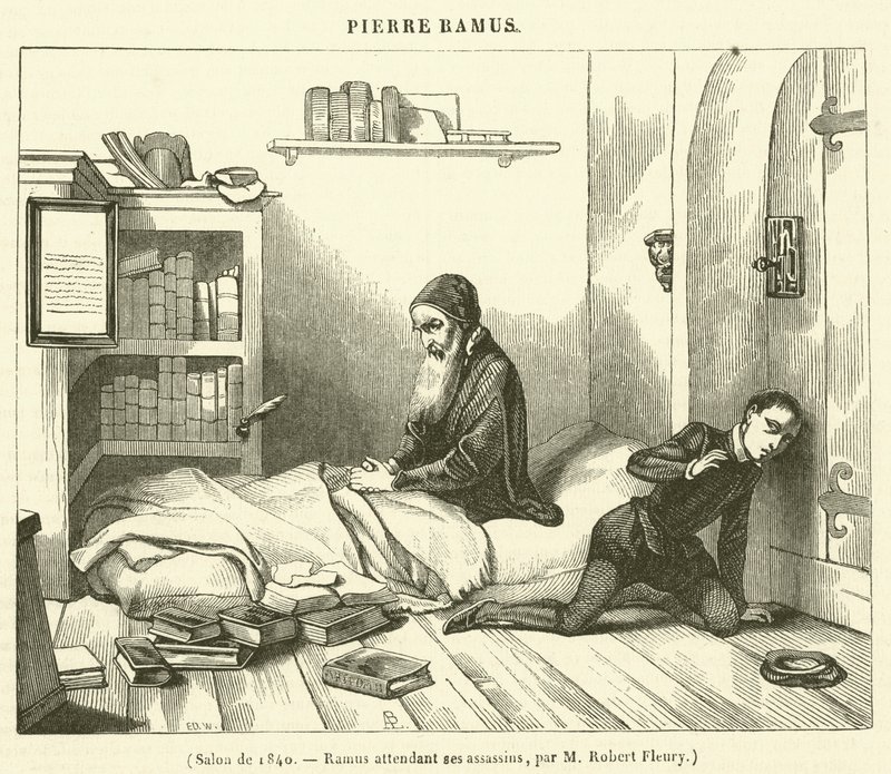 Salon de 1840, Ramus attendant ses assassins (engraving) - French School