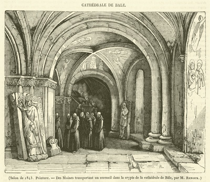 Salon de 1843, Peinture, Des Moines transportant un cercueil dans la crypte de la cathedrale de Bale (engraving) - French School