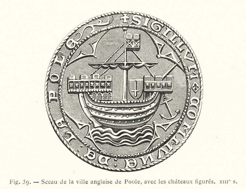Sceau de la ville anglaise de Poole, avec les châteaux figurés, XIIIe s - French School