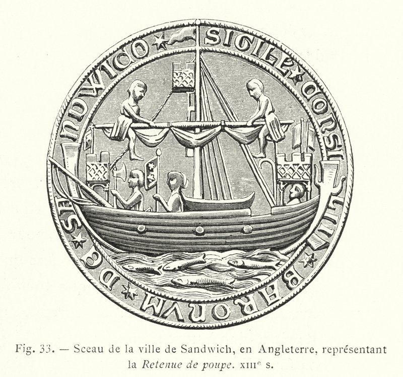 Sceau de la ville de Sandwich, en Angleterre, représentant la Retenue de poupe, XIIIe s - French School