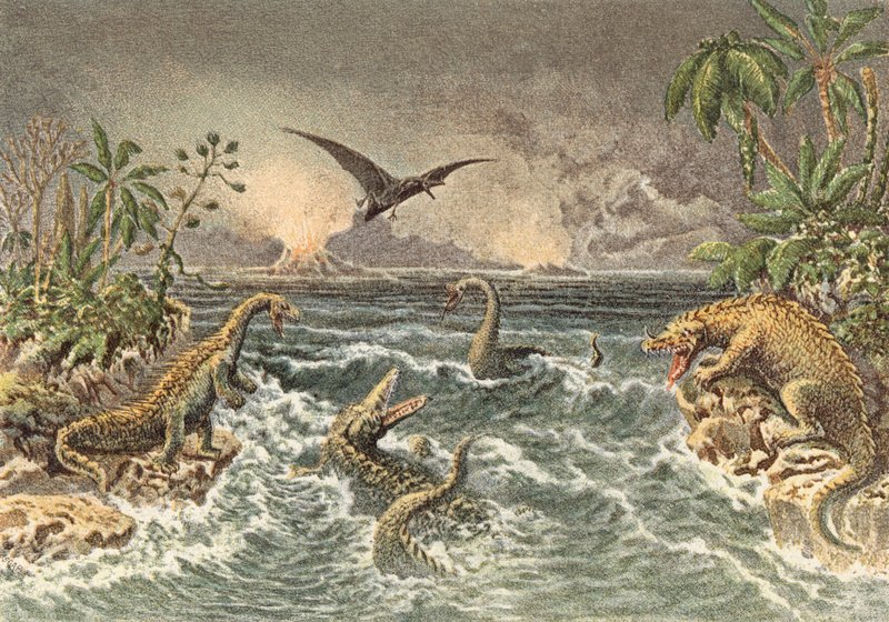 Scène du monde primitif pendant la période secondaire - French School