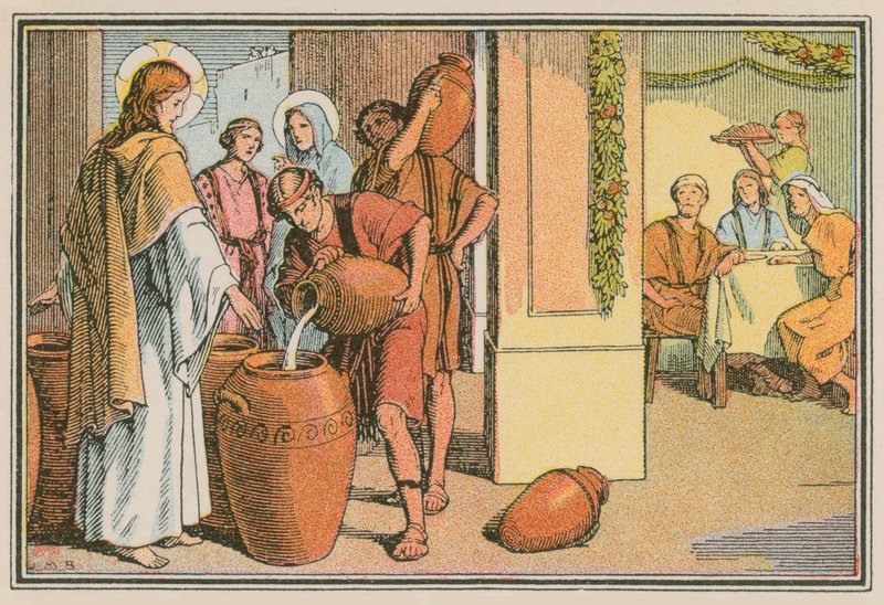 Scène de la vie de Jésus (gravure en couleur) - French School