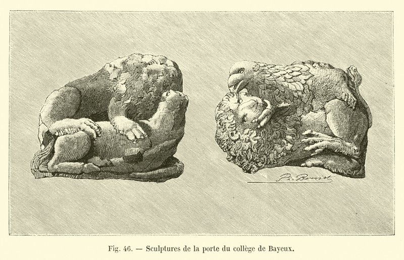 Sculptures de la porte du college de Bayeux (engraving) - French School