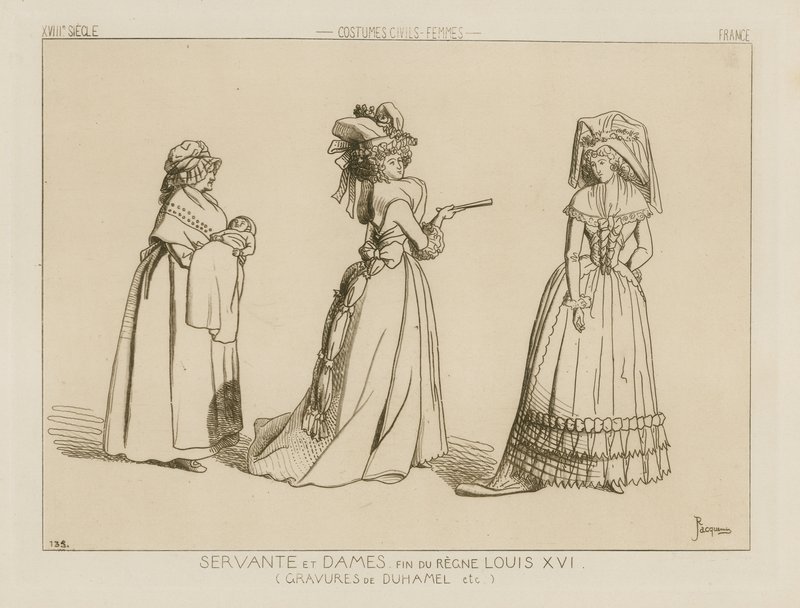Serviteur et dames, fin du règne de Louis XVI - French School