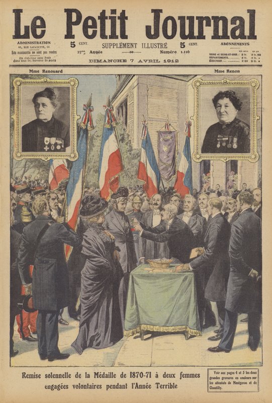 Présentation solennelle de la Médaille de la guerre franco-prussienne à deux femmes volontaires françaises de l