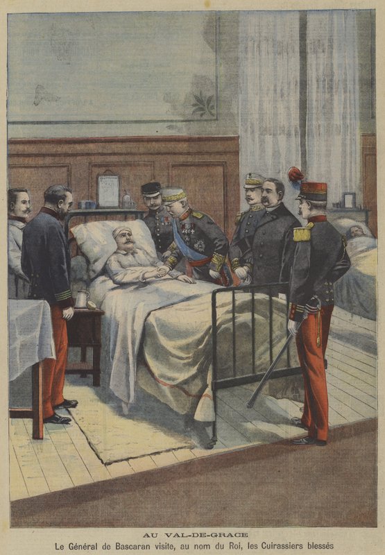 Le général espagnol José de Bascarán visitant les cuirassiers blessés au nom du roi Alphonse XIII à l