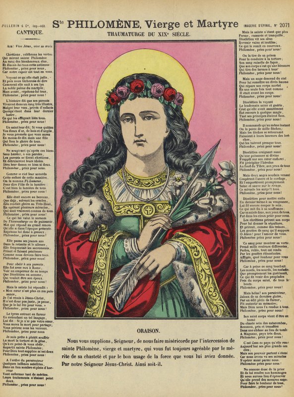 Sainte Philomène, vierge et martyre (lithographie couleur) - French School