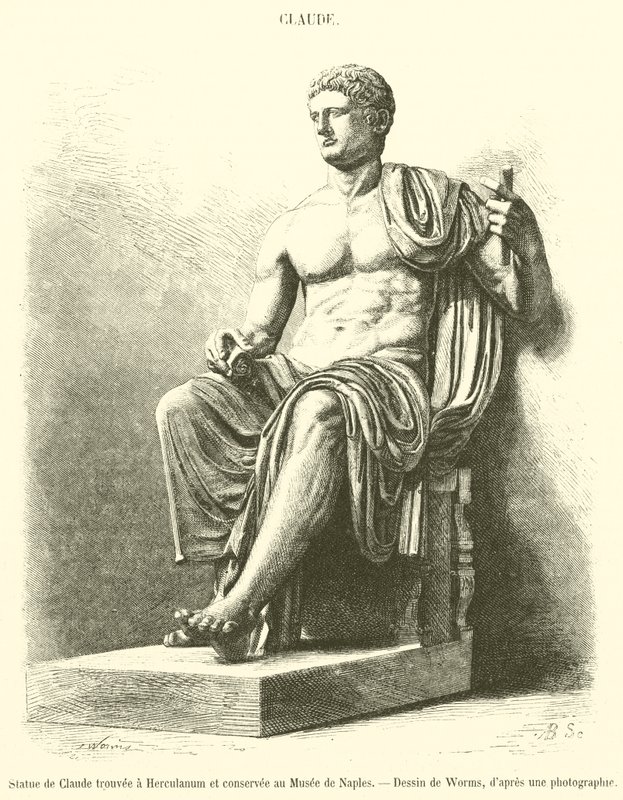 Statue de Claude trouvée à Herculanum et conservée au Musée de Naples - French School