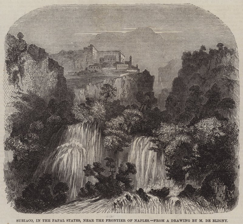 Subiaco, dans les États pontificaux, près de la frontière de Naples (gravure) - French School