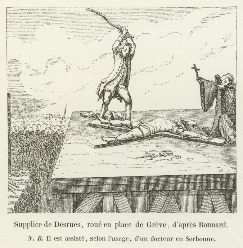 Supplice de Desrues, roué en place de Grève, d