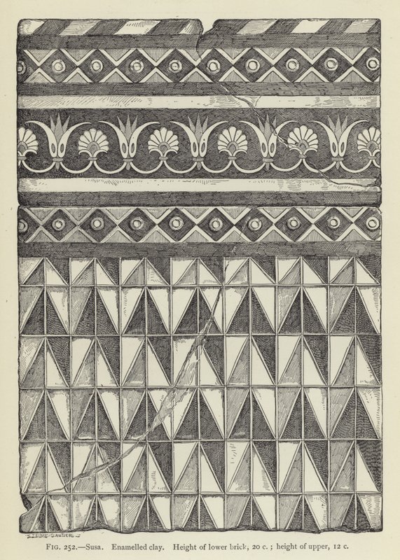 Suse, Argile émaillée, Hauteur de la brique inférieure, 20 cm; hauteur de la supérieure, 12 cm - French School