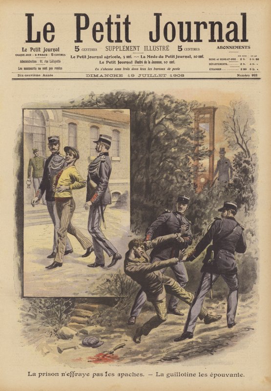 Les Apaches ne craignent pas la prison. La guillotine les terrifie (lithographie couleur) - French School