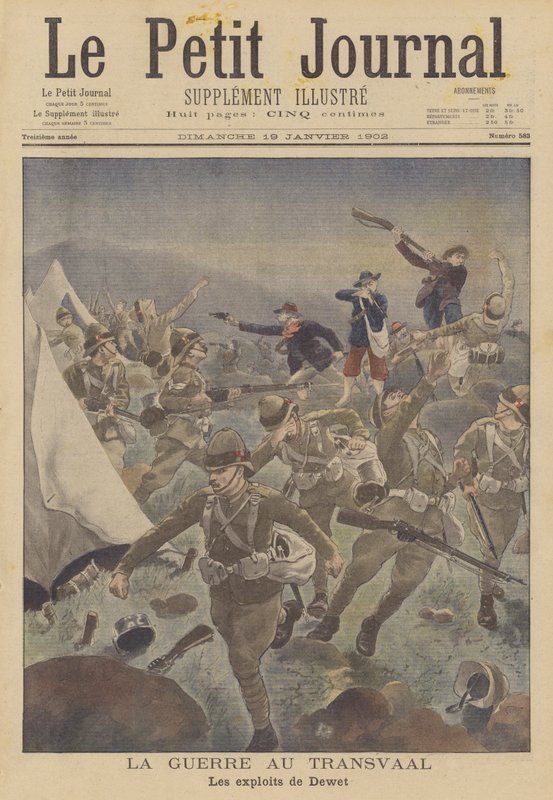 La guerre des Boers : les exploits de Christiaan de Wet (lithographie couleur) - French School