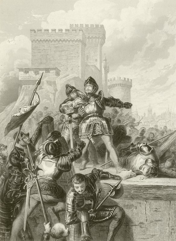 Le Chevalier Bayard blessé au siège de Brescia, 1512 - French School
